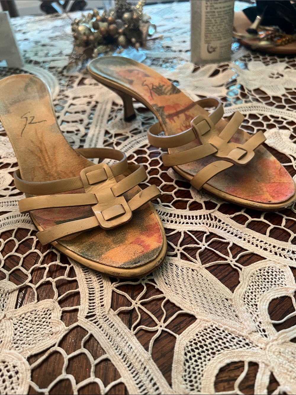 Giuseppe Zanotti Beige Strappy Mule Heels